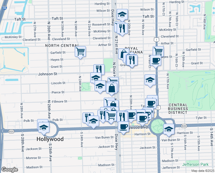 map of restaurants, bars, coffee shops, grocery stores, and more near 2144 Lincoln Street in Hollywood