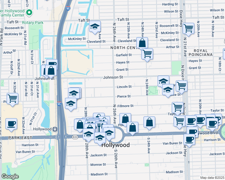 map of restaurants, bars, coffee shops, grocery stores, and more near in Hollywood