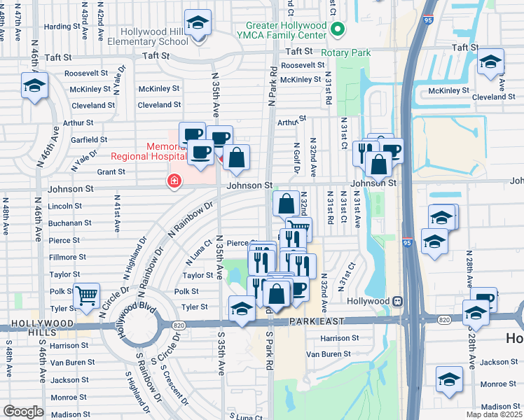 map of restaurants, bars, coffee shops, grocery stores, and more near 752 North Crescent Drive in Hollywood