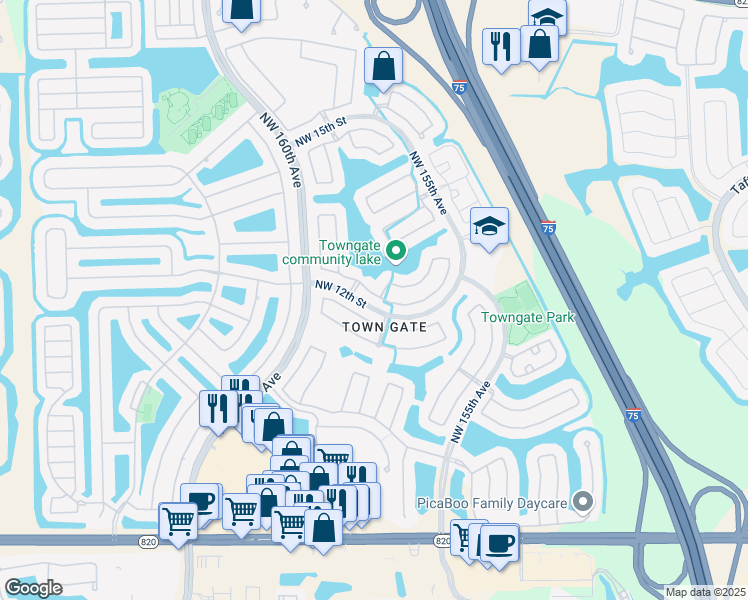 map of restaurants, bars, coffee shops, grocery stores, and more near 1230 Northwest 157th Avenue in Pembroke Pines