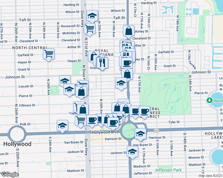 map of restaurants, bars, coffee shops, grocery stores, and more near 856 North 19th Avenue in Hollywood