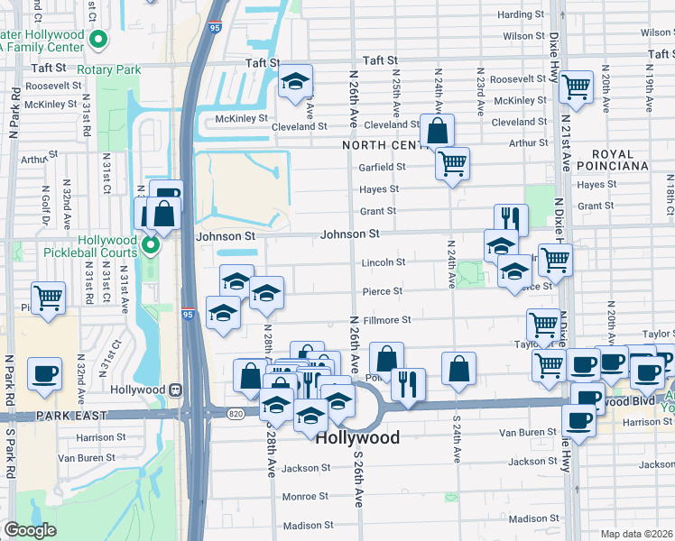 map of restaurants, bars, coffee shops, grocery stores, and more near in Hollywood