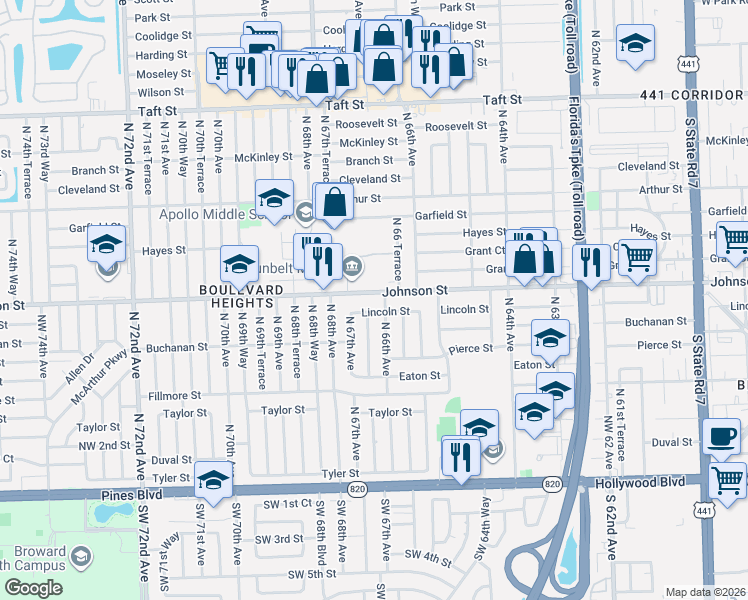 map of restaurants, bars, coffee shops, grocery stores, and more near in Hollywood