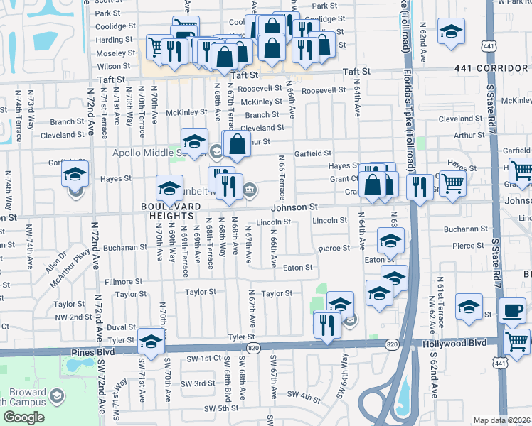 map of restaurants, bars, coffee shops, grocery stores, and more near in Hollywood