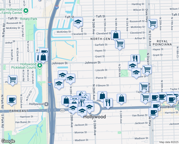 map of restaurants, bars, coffee shops, grocery stores, and more near in Hollywood