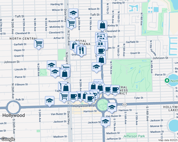 map of restaurants, bars, coffee shops, grocery stores, and more near 856 North 19th Avenue in Hollywood