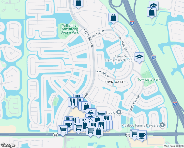 map of restaurants, bars, coffee shops, grocery stores, and more near 15982 Northwest 12th Court in Pembroke Pines