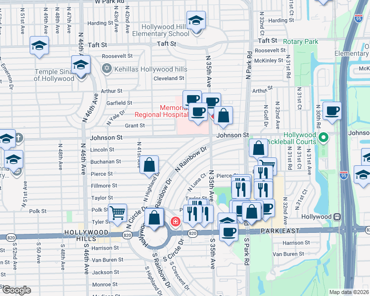 map of restaurants, bars, coffee shops, grocery stores, and more near 803 North Highland Drive in Hollywood