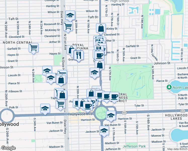 map of restaurants, bars, coffee shops, grocery stores, and more near 856 North 19th Avenue in Hollywood