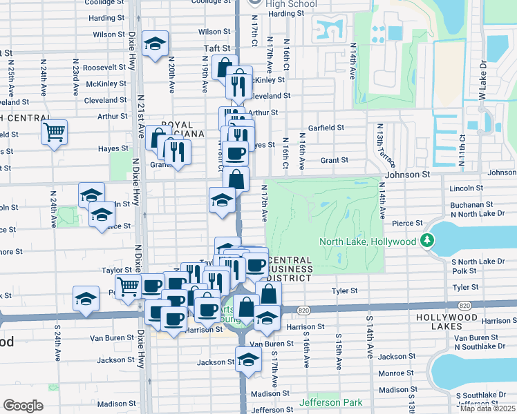 map of restaurants, bars, coffee shops, grocery stores, and more near 1711 Buchanan Street in Hollywood