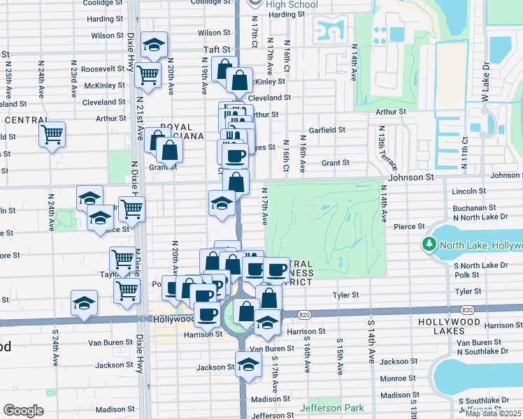 map of restaurants, bars, coffee shops, grocery stores, and more near 1711 Buchanan Street in Hollywood