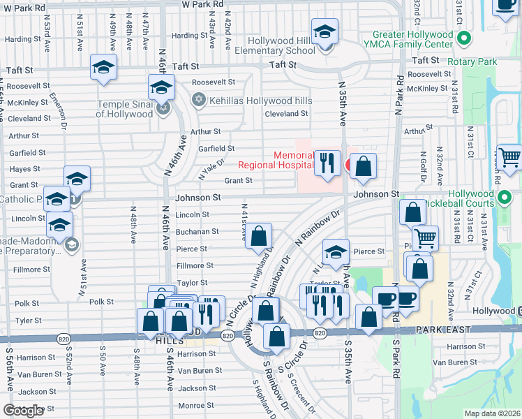 map of restaurants, bars, coffee shops, grocery stores, and more near 4003 Lincoln Street in Hollywood