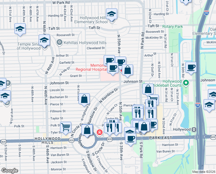 map of restaurants, bars, coffee shops, grocery stores, and more near 803 North Highland Drive in Hollywood