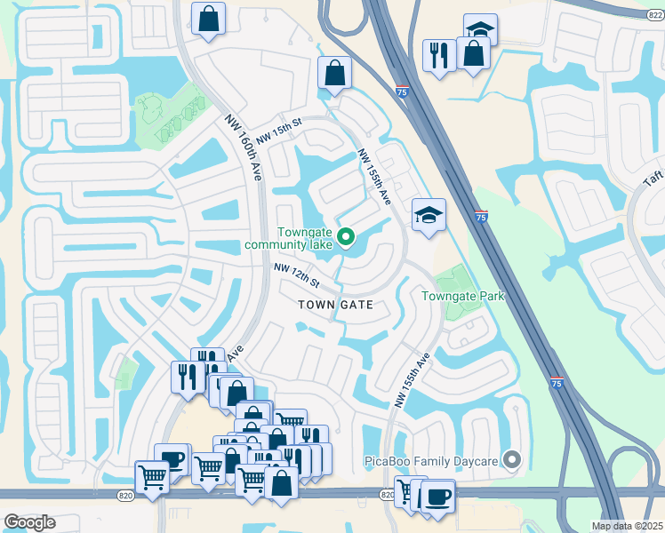 map of restaurants, bars, coffee shops, grocery stores, and more near 1230 Northwest 157th Avenue in Pembroke Pines