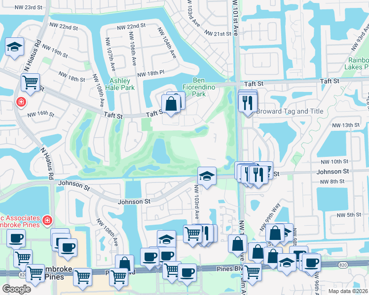 map of restaurants, bars, coffee shops, grocery stores, and more near 900 Saint Charles Place in Pembroke Pines