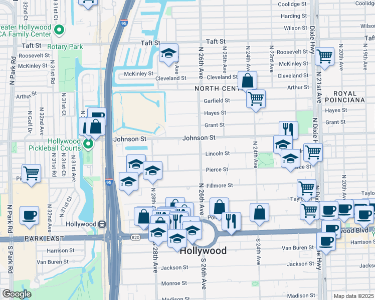 map of restaurants, bars, coffee shops, grocery stores, and more near in Hollywood