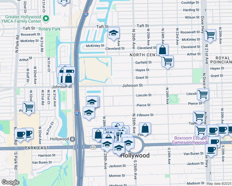 map of restaurants, bars, coffee shops, grocery stores, and more near 2703 Lincoln Street in Hollywood