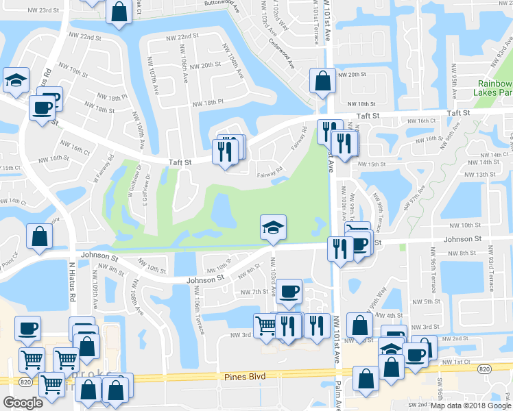 map of restaurants, bars, coffee shops, grocery stores, and more near 900 Saint Charles Place in Hollywood
