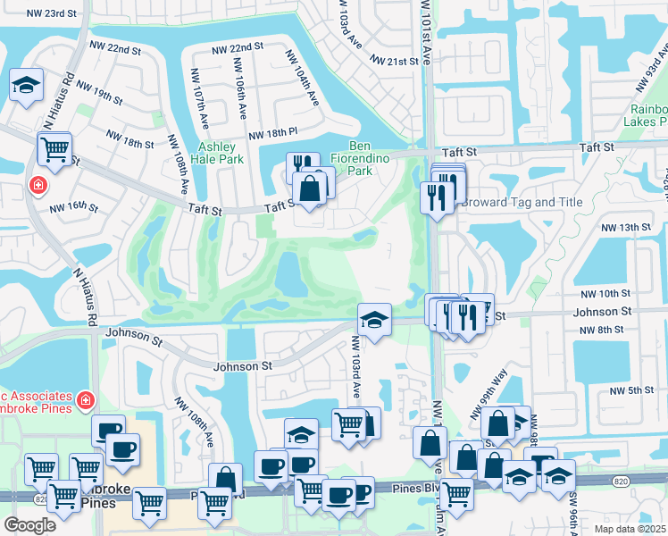 map of restaurants, bars, coffee shops, grocery stores, and more near 900 Saint Charles Place in Pembroke Pines