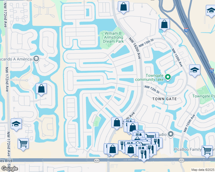 map of restaurants, bars, coffee shops, grocery stores, and more near 16348 Northwest 12th Street in Pembroke Pines