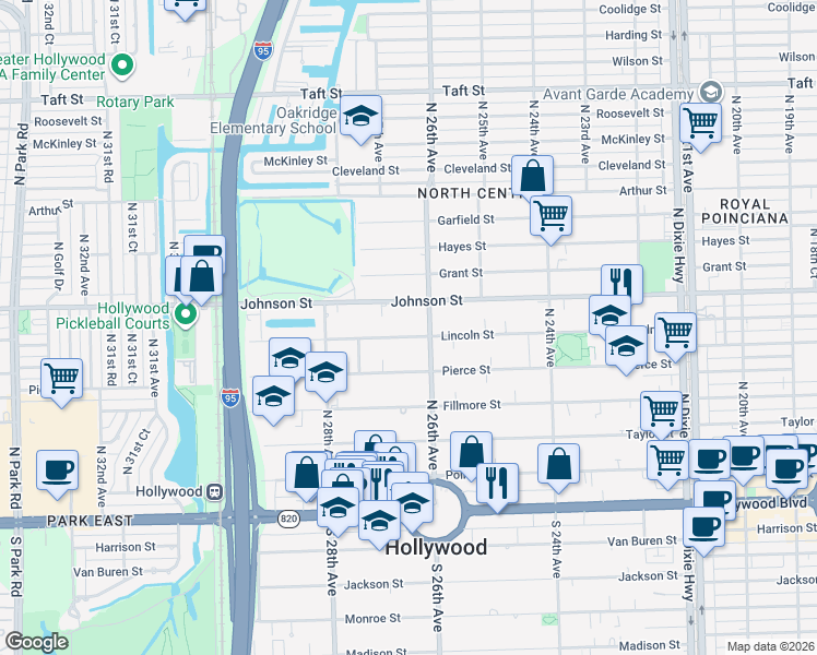 map of restaurants, bars, coffee shops, grocery stores, and more near in Hollywood