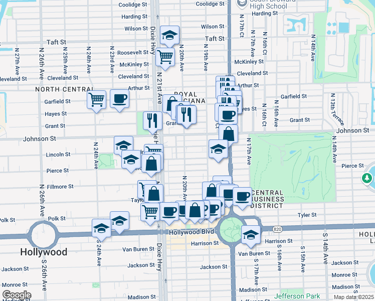 map of restaurants, bars, coffee shops, grocery stores, and more near 1956 Lincoln Street in Hollywood