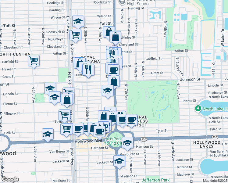 map of restaurants, bars, coffee shops, grocery stores, and more near 720 North Federal Highway in Hollywood