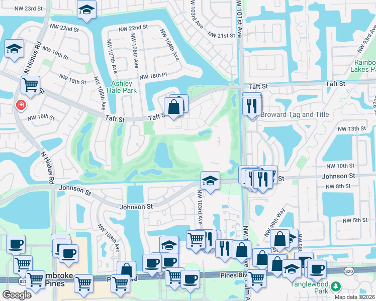 map of restaurants, bars, coffee shops, grocery stores, and more near 900 Saint Charles Place in Pembroke Pines