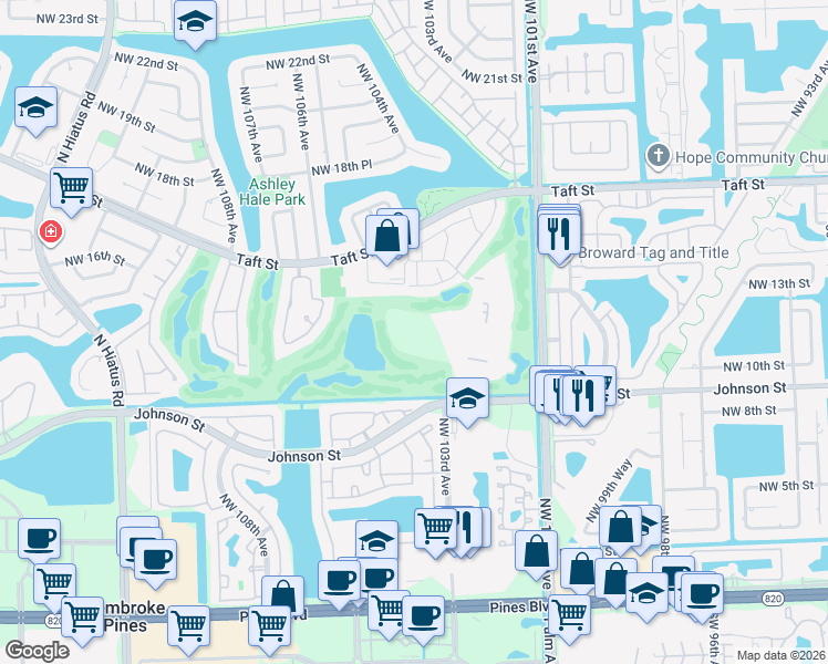 map of restaurants, bars, coffee shops, grocery stores, and more near 900 Saint Charles Place in Pembroke Pines