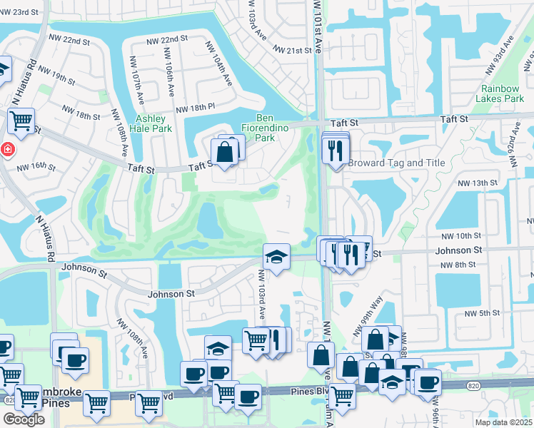 map of restaurants, bars, coffee shops, grocery stores, and more near 1000 Saint Charles Place in Pembroke Pines