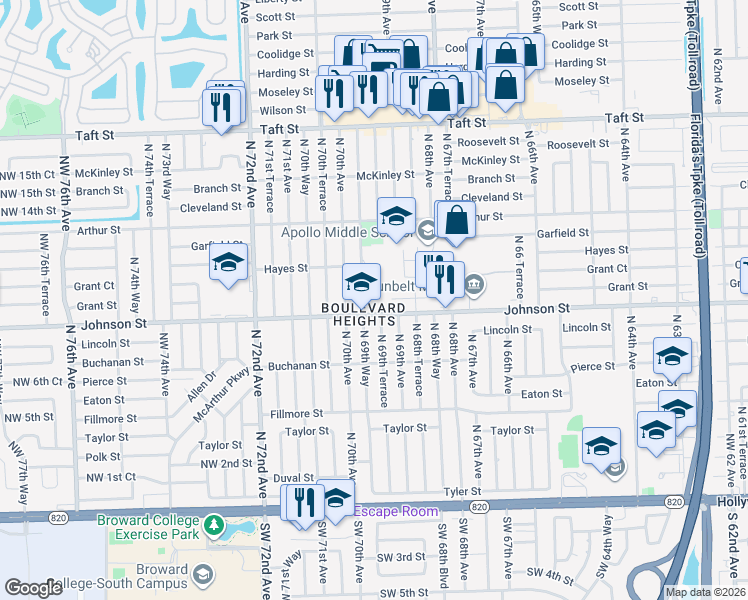 map of restaurants, bars, coffee shops, grocery stores, and more near in Hollywood
