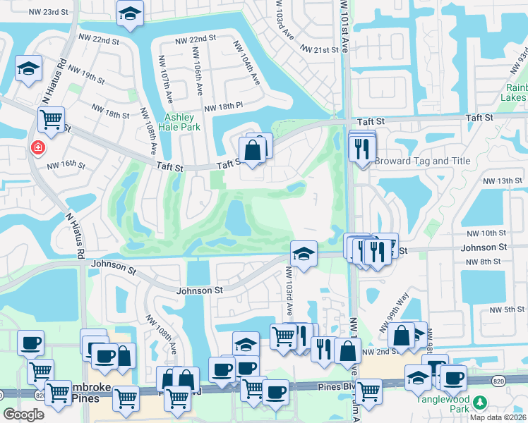 map of restaurants, bars, coffee shops, grocery stores, and more near 900 Saint Charles Place in Pembroke Pines