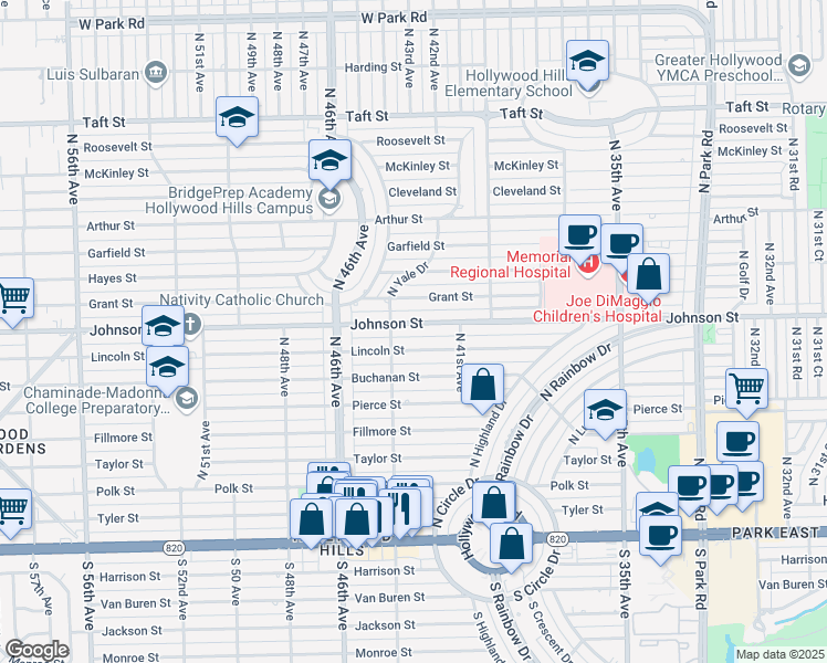 map of restaurants, bars, coffee shops, grocery stores, and more near 4315 Lincoln Street in Hollywood