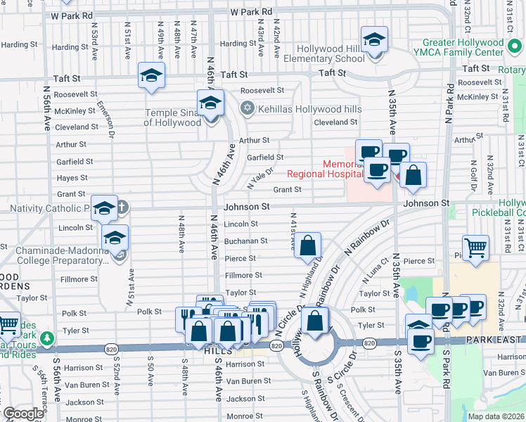 map of restaurants, bars, coffee shops, grocery stores, and more near 4315 Lincoln Street in Hollywood