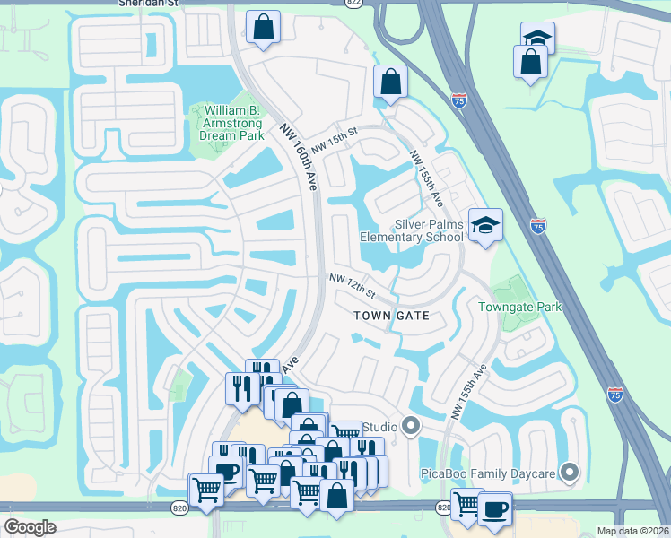 map of restaurants, bars, coffee shops, grocery stores, and more near 15982 Northwest 12th Court in Pembroke Pines