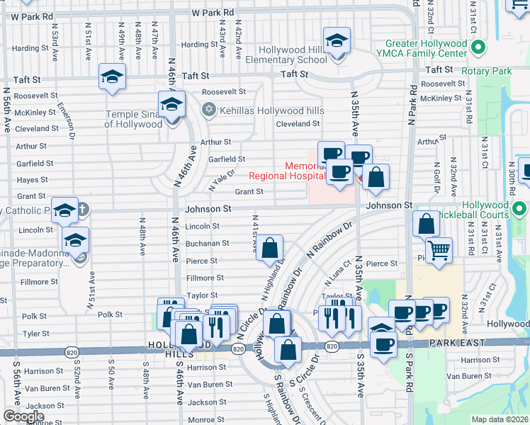 map of restaurants, bars, coffee shops, grocery stores, and more near 4003 Lincoln Street in Hollywood
