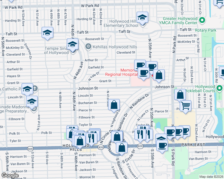 map of restaurants, bars, coffee shops, grocery stores, and more near 4003 Lincoln Street in Hollywood