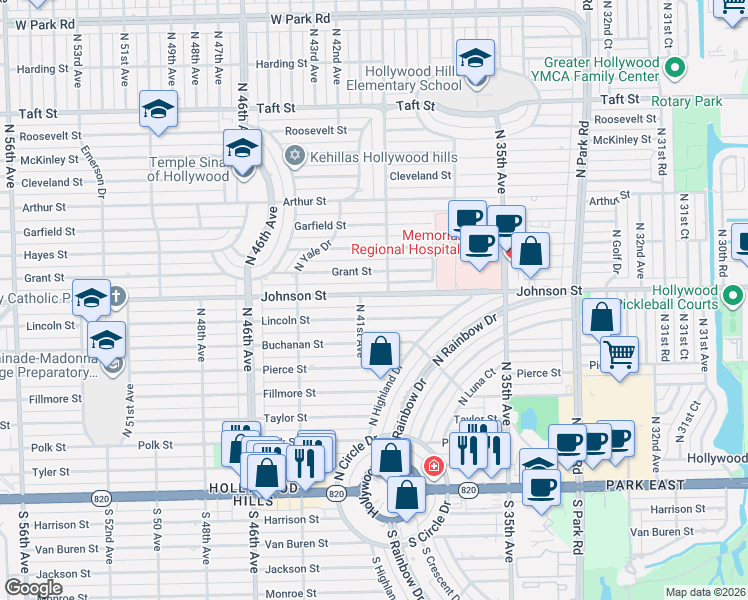 map of restaurants, bars, coffee shops, grocery stores, and more near 4003 Lincoln Street in Hollywood