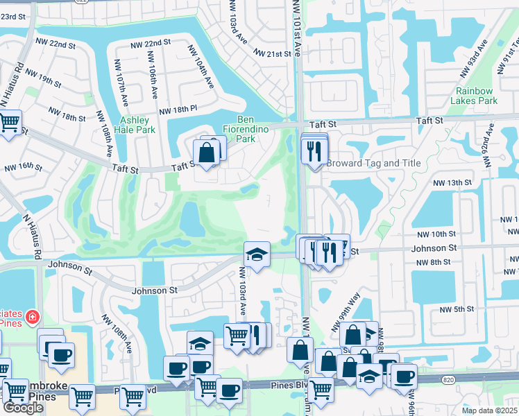 map of restaurants, bars, coffee shops, grocery stores, and more near 1000 Saint Charles Place in Pembroke Pines