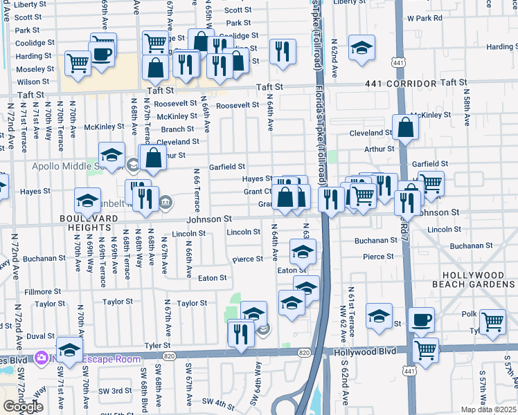 map of restaurants, bars, coffee shops, grocery stores, and more near in Hollywood