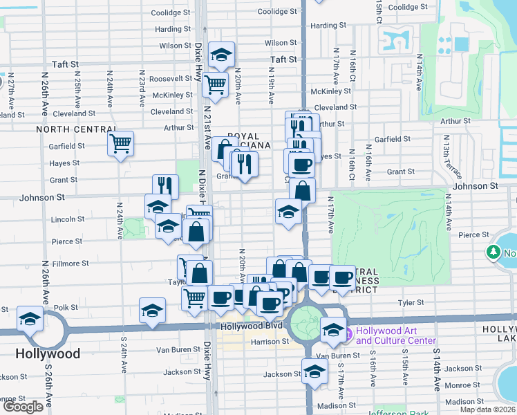 map of restaurants, bars, coffee shops, grocery stores, and more near 1943 Buchanan Street in Hollywood