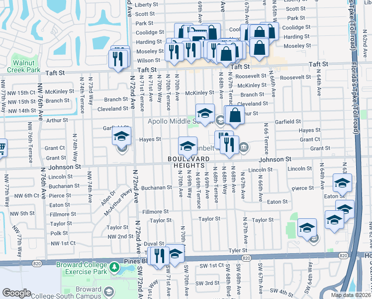 map of restaurants, bars, coffee shops, grocery stores, and more near in Hollywood
