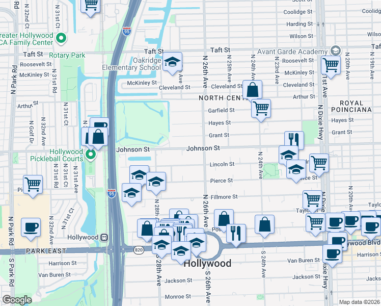 map of restaurants, bars, coffee shops, grocery stores, and more near in Hollywood