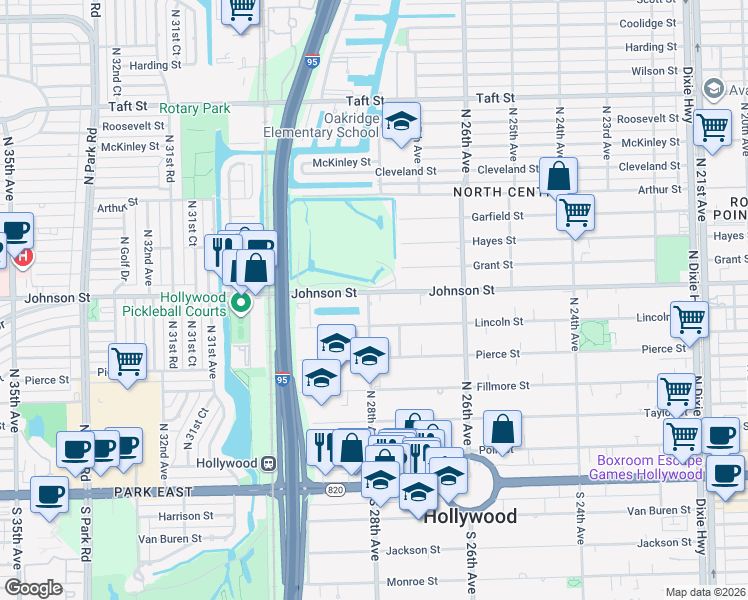 map of restaurants, bars, coffee shops, grocery stores, and more near 2739 Lincoln Street in Hollywood