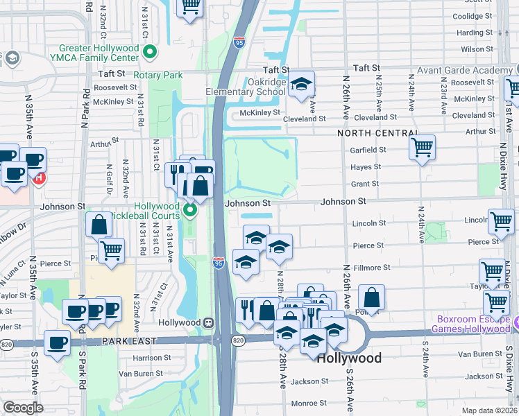 map of restaurants, bars, coffee shops, grocery stores, and more near 2825 Lincoln Street in Hollywood