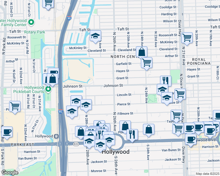 map of restaurants, bars, coffee shops, grocery stores, and more near in Hollywood