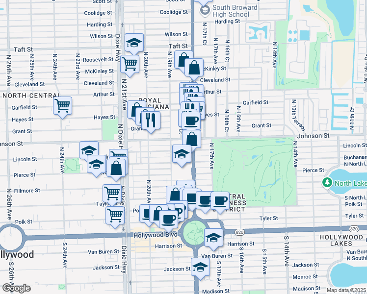 map of restaurants, bars, coffee shops, grocery stores, and more near 900 U.S. 1 in Hollywood