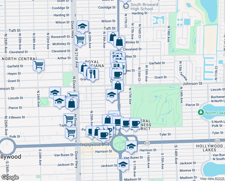 map of restaurants, bars, coffee shops, grocery stores, and more near 900 U.S. 1 in Hollywood