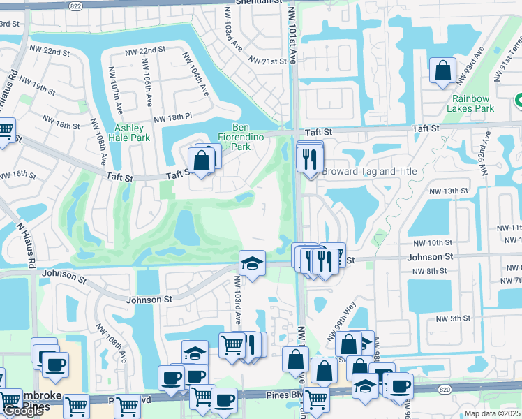 map of restaurants, bars, coffee shops, grocery stores, and more near 10308 Fairway Road in Pembroke Pines