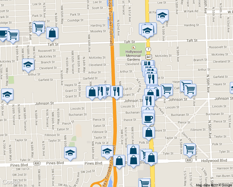 map of restaurants, bars, coffee shops, grocery stores, and more near 6211 Call Street in Hollywood